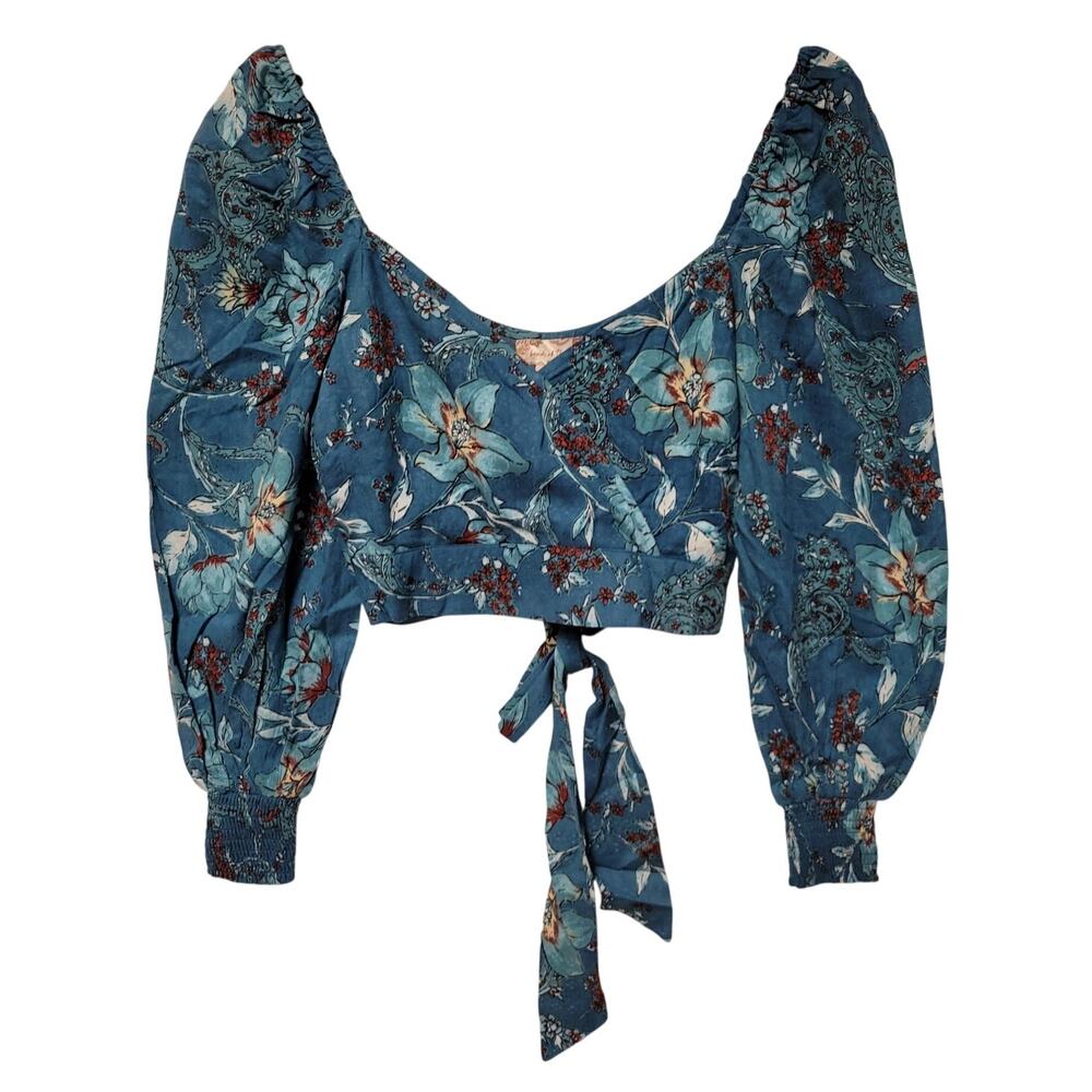NWT Floral Faux Wrap Crop Top Boho Festival Resort Vacation Ibiza‎ Luau Size XS